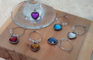 set of six heart wine glass charms by in season now