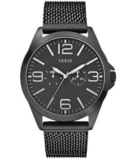 GUESS Watch, Mens Black Ion Plated Stainless Steel Mesh Bracelet 49mm U0180G2   Watches   Jewelry & Watches