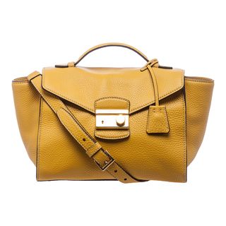 Prada 'Daino' Yellow Leather Twin Pocket Satchel Prada Designer Handbags