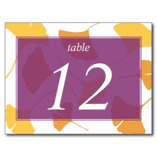 Falling ginkgo leaves purple table number card post card