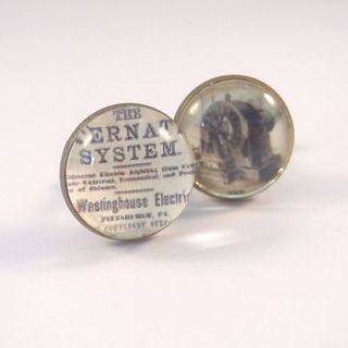 tesla antique bronze round cufflinks by made by peggy