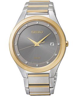 Seiko Mens Solar Diamond Accent Two Tone Stainless Steel Bracelet Watch 39mm SNE344   Only at   Watches   Jewelry & Watches