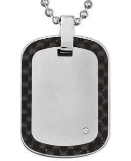 Mens Stainless Steel Necklace, Black Carbon Fiber and Diamond Accent Dog Tag Pendant   Necklaces   Jewelry & Watches