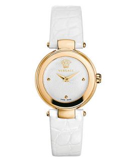 Versace Watch, Womens Swiss Mystique Small White Calfskin Leather Strap 26mm M5Q80D001 S001   Watches   Jewelry & Watches