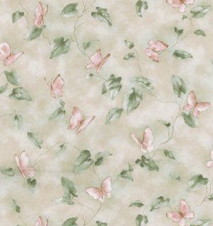 Brewster 414 45108 Heather Light Green Butterfly And Vines Wallpaper    