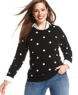 Charter Club Plus Size Long Sleeve Polka Dot Cashmere Sweater   Sweaters   Plus Sizes