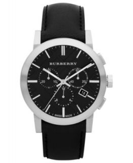Burberry Watch, Mens Swiss Chronograph Black Leather Strap 42mm BU9355   Watches   Jewelry & Watches
