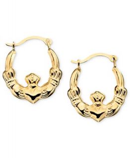 10k Gold Hoop Earrings, Small Polished Claddagh   Earrings   Jewelry & Watches