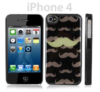 Black Snap on Cover Case for iPhone 4/4s GLOW IN THE DARK Mustache Design Cell Phones & Accessories