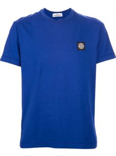 Stone Island Blue Crew Neck T shirt Stitched Logo