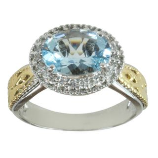 Michael Valitutti 14k Two tone Gold Aquamarine and Diamond Ring Michael Valitutti Gemstone Rings