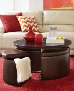 Park West Round Leather Cocktail Table   Furniture
