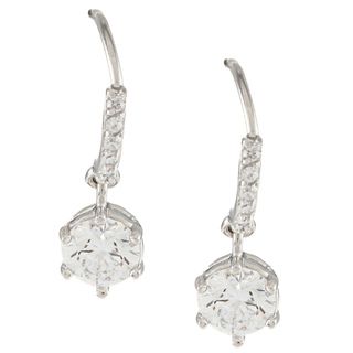 Sunstone Sterling Silver Round Pave Dangle Earrings Made with SWAROVSKI ZIRCONIA Sunstone Cubic Zirconia Earrings