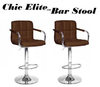 Chic Elite Modern Adjustable Synthetic Leather Bar Stools   Brown   Set of 2   Barstools With Backs