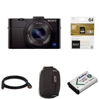 Sony RX100M II digital camera, Sony 64GB memory card, battery, Basics camera case and mini HDMI cable bundle  Camera & Photo