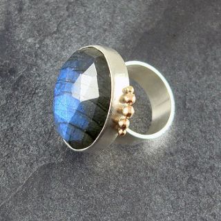 handmade labradorite ring in silver and gold by camali design