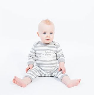 unisex striped sleepsuit with applique by lucy & sam