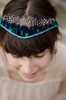 blue crystal and feather tiara by holly young headwear
