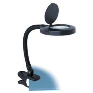 Magnifier Clip On Lamp with Gooseneck Design in Black Finish