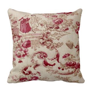 Old French Rose Toile Throw Pillows