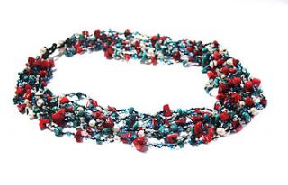 turquoise coral pearl strand necklace by prisha jewels