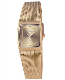Skagen Denmark Watch, Womens Gold Plated Stainless Steel Striped Mesh Bracelet 380XSGGG1   Watches   Jewelry & Watches