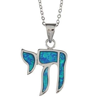 La Preciosa Sterling Silver Created Blue Opal 'Chai' Necklace La Preciosa Gemstone Necklaces