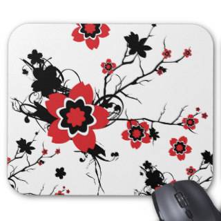 Diseño rojo de Sakura de la flor de cerezo Tapetes De Ratón de