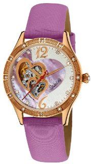 Stuhrling Original Women's 196A.124Q4 Vogue Harmony Automatic Skeleton Swarovski Crystals Mother Of Pearl Purple Watch Watches