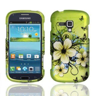 Samsung Galaxy AMP i407 (AIO) 2 Piece Snap On Rhinestone/Diamond/Bling Case Cover, White Peach Blossom Flower Black/Blue Swirls Green Cover + LCD Clear Screen Saver Protector Cell Phones & Accessories