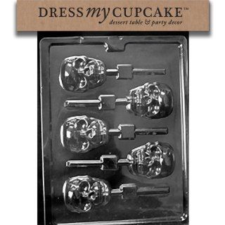 Dress My Cupcake DMCH121 Chocolate Candy Mold, Scary Skull Lollipop, Halloween Kitchen & Dining