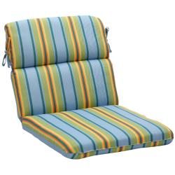 Rounded Blue/ Green Stripe Outdoor Chair Cushion Pillow Perfect Outdoor Cushions & Pillows