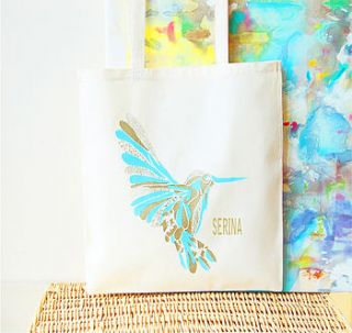 personalised hummingbird tote bag by printing pretty