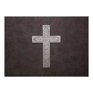 Metal Cross On Dark Leather Print