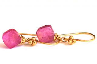 rough pink sapphire gold vermeil earrings by prisha jewels