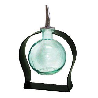 Fancy Olive Oil & Vinegar Liquid Dispenser Glass Bottle w/Gift Box~ G121 Aqua Ball Style Oil &Vinegar Glass Bottle Cruet with Pour Spout and Black Arch Style Metal Stand Kitchen & Dining