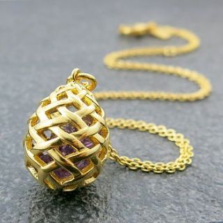 gold vermeil egg pendant, amethyst gemstones by kinnari