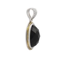 18k Gold and Sterling Silver Black Agate Pendant Gemstone Necklaces