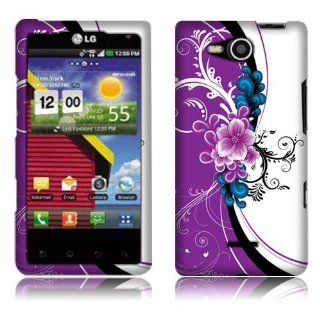Hard Plastic Snap on Cover Fits LG VS840 Lucid 4G 2D Silver Purple Flowers Verizon Cell Phones & Accessories