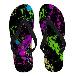 Neon/Black Colorful Paint Splatter Flip Flops