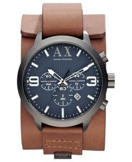 AX Armani Exchange Watch, Mens Chronograph Brown Leather Cuff Strap 48mm AX1274   Watches   Jewelry & Watches