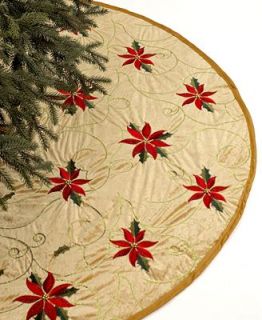 Holiday Lane Gold 48 Poinsettia Embroidered Christmas Tree Skirt   Holiday Lane
