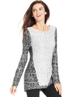 Alfani Sweater, Long Sleeve Sequin Colorblock   Sweaters   Women