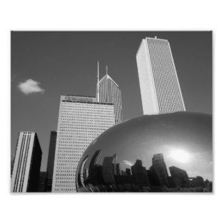Chicago Skyline Reflections in Black and White Photo Print