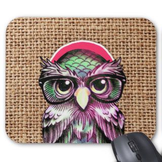 Cool  Colorful Tattoo Wise Owl With Funny Glasses Mouse Pad