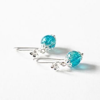 blue glass bead with flower hook earrings by norigeh