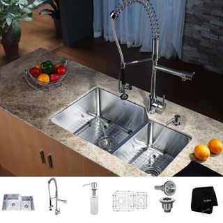 Kraus Kitchen Combo Set Stainless Steel Undermount Sink with Faucet Kraus Sink & Faucet Sets