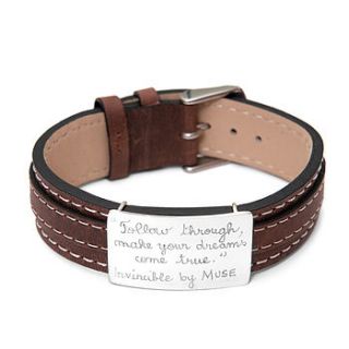 personalised silver and leather bracelet by merci maman