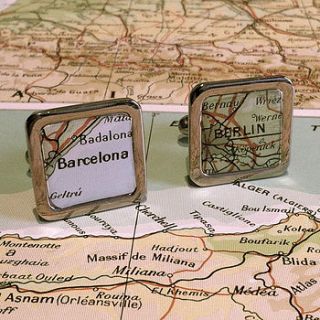 square vintage map cufflinks by all things brighton beautiful
