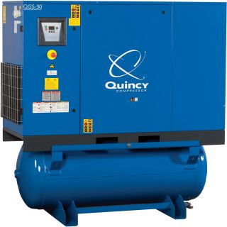 Quincy QGS Rotary Screw Compressor with Dryer — 30 HP, 208/230/460V 3-Phase, 120 Gallon, 122 CFM, Model# 146510-534  50 CFM   Above Air Compressors